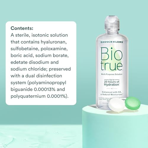 Biotrue Contact Solution, Multi-Purpose Lens Solution for Soft Lenses, Cleans, Disinfects, Removes Protein Build-Up, Dirt & Debris, Hydrates