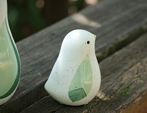 Unique Sitting Birds Figurines with Green Leaf Wings, Animal Statues, Home Garden Décor Tabletop Ornament A (Set of 2)