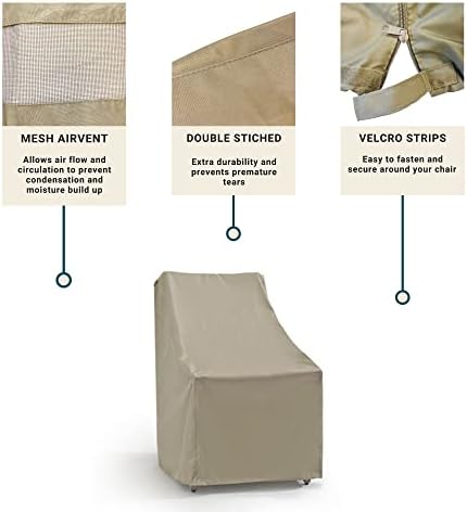 Formosa Covers | Outdoor Patio High Back, Rocking, Swivel Chair Cover Stackable Dining Seat Protection Secure Fastener Strips | 27" W x 30" D x 42" H (Taupe)