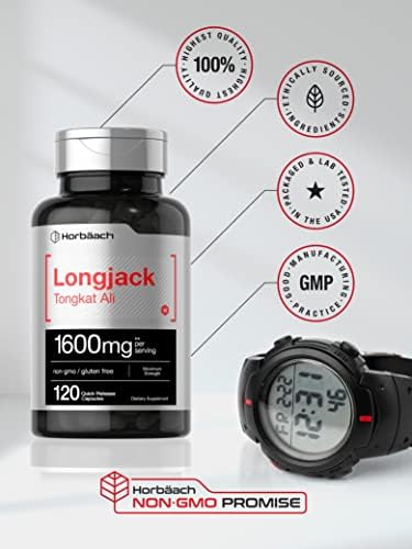 Horbäach Longjack Tongkat Ali for Men and Women | 120 Capsules | Extract Supplement | Maximum Strength Pills | Eurycoma Longifolia | Non-GMO and