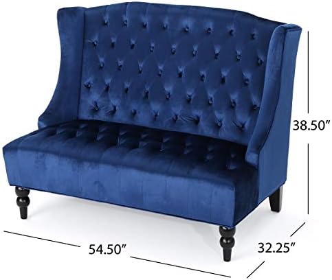 GDFStudio Modern Glam Tufted Velvet Wingback Loveseat, Navy Blue and Dark Brown