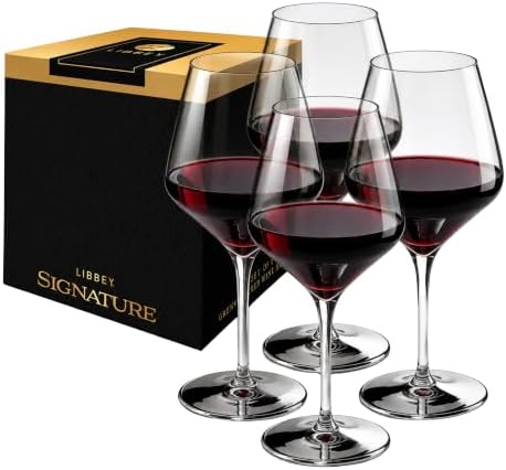 Libbey Signature Red Wine Glasses Set of 4, Seamless 24 Oz Wine Glasses for Cabernet, Merlot, and More, Stemmed Wine Glasses for All Occasions