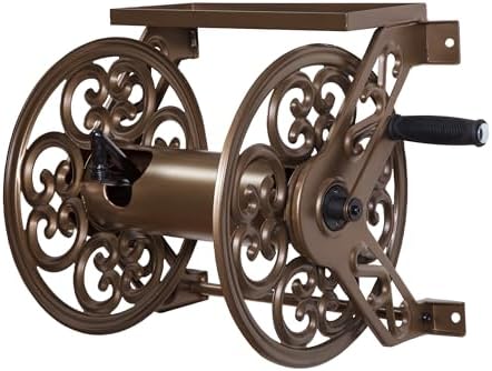 Liberty Garden 708 Steel Decorative Wall Mount Garden Hose Reel, Holds 125-Feet of 5/8-Inch Hose - Bronze