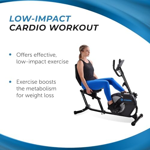 Stamina Recumbent Exercise Bike for Home 346 w/Smart Workout App - Stationary Bike for Adults, Seniors w/Large, Adjustable