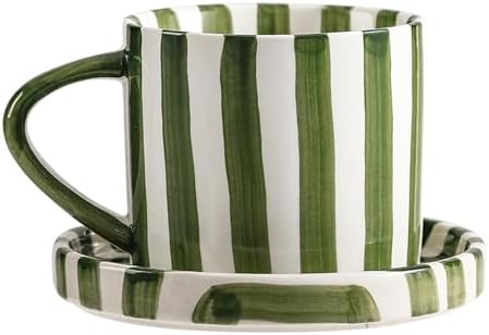8 Oz Coffee Mug Large Espresso Cups With Saucer Ceramic Coffee Mugs Porcelain Coffee Cup With Saucer Hand-Painted Striped Art Cup And Saucer,C