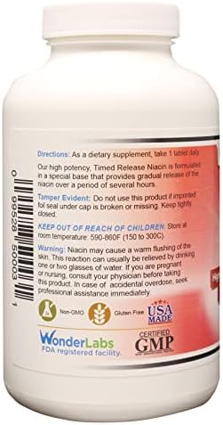Wonder Laboratories High Potancy Time Release Niacin (Vitamin B3) 500 Mg 300 Tablets Non-GMO, Gluten Free Supplement