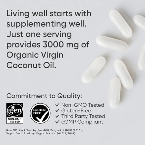 Sports Research® Organic Coconut Oil 3000mg, 120 Softgels | Cold-Pressed