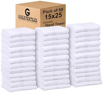 Bulk Pack 60 Pcs (5 Dozen) White Economy 15x25 Inches Basic Hand Towel - 2.25 lb/dz