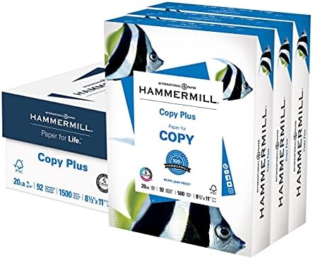 Hammermill Copy Plus 8.5-Inch x 11-Inch Copy Paper, 20 lbs., 92 Bright, 500 Shts/RM, 3RM/CT (105040)