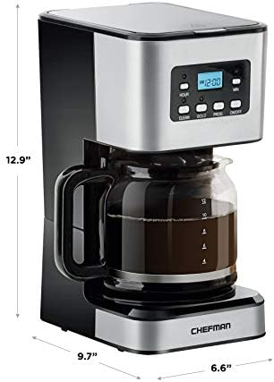 Chefman 12-Cup Programmable Coffee Maker, Electric Brewer, Auto Shut Off, Digital Display w/Auto-Brew Function, Anti-Drip Pot