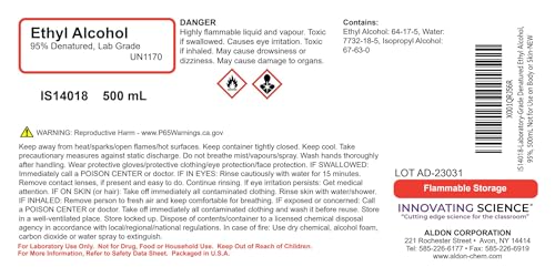 95% Ethyl Alcohol, 16oz - Denatured Ethanol Alcohol - Laboratory-Grade, Not for Topical Use - The Curated Chemical Collection