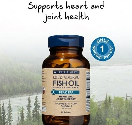 Wiley's Finest Wild Alaskan Fish Oil Peak EPA - Triple Strength Peak EPA & DHA Supplement - 1000mg Fish Oil - Omega-3s for Joint Health Support - 30 Softgels (30 Servings)
