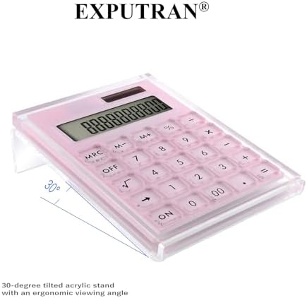 Acrylic Calculator with Stand, Battery and Solar Hybrid Powered Basic Calculator 12-Digit LCD Display,Home Office Desktop Accessories(Silver)