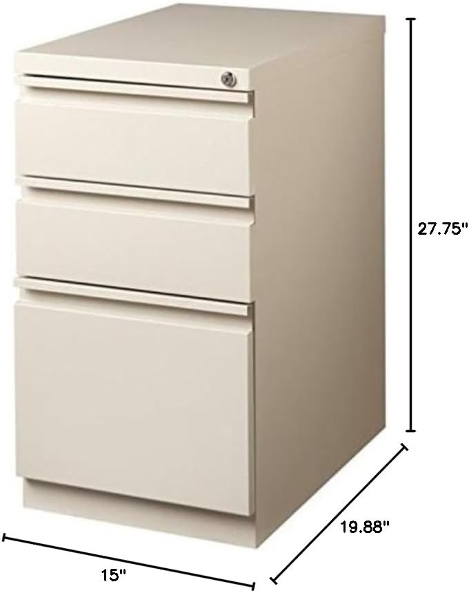 Pemberly Row 3 Drawers 27.75" Vertical White Metal Filing Cabinet Lockable Pre-Assembled Stationary Letter Size for Home, Office