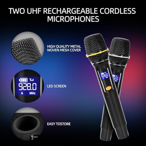Karaoke Machine with Lyrics Display Screen for Adults, 15" Tablet | Bluetooth Speaker with 2 Rechargeable UHF Mics, 1000W Peak Power, DJ Lights, Portable Karaoke System for Any Occasion