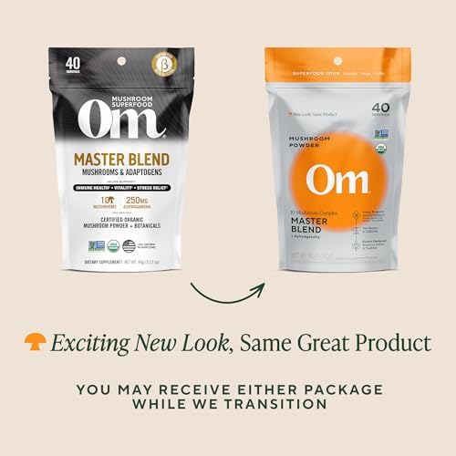 Om Master Blend Mushroom Powder – Organic Mushroom Supplement with 10 Mushrooms and Ashwagandha - Support Immunity, Gut Health & Stress Relief