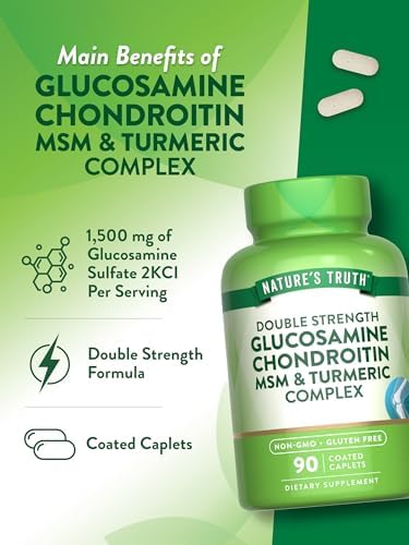 Nature's Truth Glucosamine Chondroitin MSM Complex | 90 Caplets | with Turmeric | Double Strength | Non-GMO & Gluten Free Supplement | with Turmeric