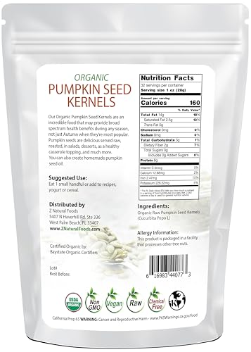 Z Natural Foods Organic Raw Pumpkin Seeds - Shelled Unsalted Pepitas, 2 lb