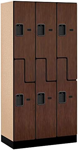 Salsbury Industries 2-Tier S-Style Designer Wood Locker with Three Wide Storage Units, 6-Feet High by 18-Inch Deep, Mahogany