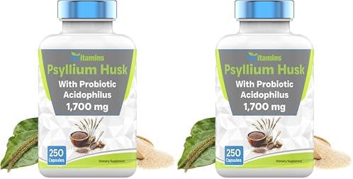 tnvitamins Psyllium Husk Capsules | 1700 MG - 250 Capsules | with Probiotic Acidophilus | Extra Strength Soluble & Dietary Fiber Supplement | Supports Digestive Health