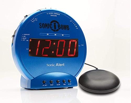 Sonic Bomb Dual Extra Loud Alarm Clock with Bed Shaker, Black | Sonic Alert Vibrating Alarm Clock Heavy Sleepers, Battery Backup | Wake with a Shake