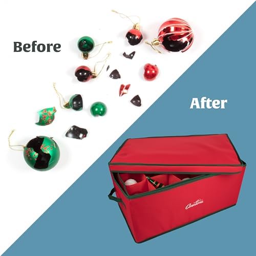 Camerons Christmas Ornament Storage Container Organizer with 2 Removable Trays and 30 XL Decoration Storage Compartments (22.5" x 13.5" x 10")
