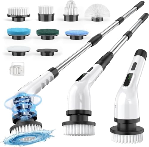 Electric Spin Scrubber for Cleaning Bathroom, Shower Scrubber Cordless Cleaning Brush with IPX7 Waterproof & 3 Speed, 9 Brush Heads