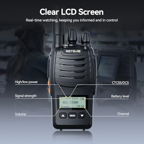 Retevis H777H Walkie Talkies with Earpeice,Portable FRS-Two Way Radio 6Pack | For Schools, Shatterproof Hidden Display, 6-Way Charger, USB-C, Emergency Alarm, Flashlight, with Stretchable Coiled Headset