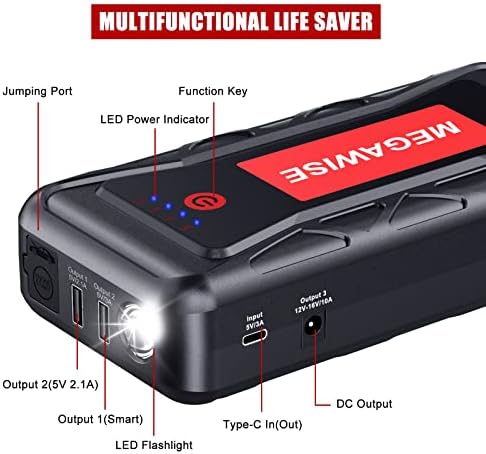 MEGAWISE 2500A Peak 21800mAh Car Battery Jump Starter (up to 8.0L Gas/6.5L Diesel Engines) 12V Portable Power Pack Auto Battery Booster with Dual