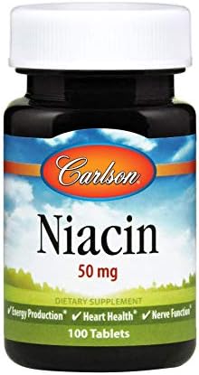 Carlson Niacin, 50 mg, Cholesterol Metabolism, Nerve Function, 300 Tablets | Energy Production