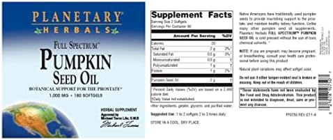 Planetary Herbals Full Spectrum Pumpkin Seed Oil, Botanical Support for The Prostate*, 1,000 mg - 180 Count | Botanical Support for The Prostate