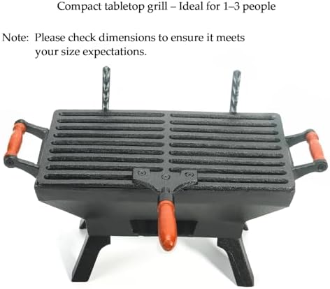 Sungmor Compact Cast Iron Charcoal Grill - Tabletop BBQ Grill with Adjustable Grate & Wooden Handles