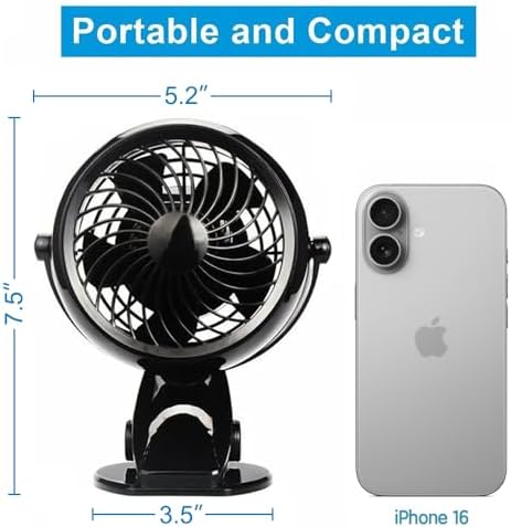 Gazeled Clip on Fan Battery Operated, 360° Rotation, with 8 Free AA Batteries, Quiet USB or Battery Operated Fan