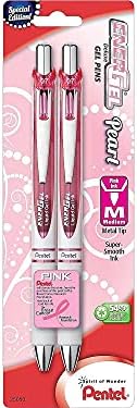 Pentel Pink BCA EnerGel Pearl RTX Retractable Gel Pen, 0.7mm (BL77WBP2PP)