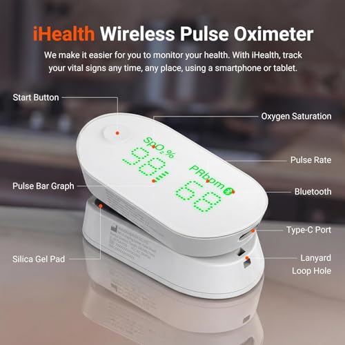 iHealth Rechargeable Bluetooth Fingertip Pulse Oximeter with SpO2