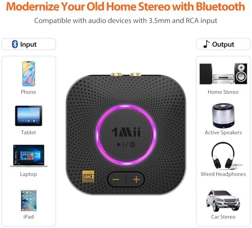 1Mii B06+ Bluetooth Receiver, Hi-Fi Wireless Audio Adapter, Bluetooth 5.3 Receiver with 3D Surround aptX HD aptX Low Latency for Home Music Streaming Stereo System
