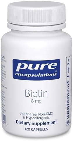 Pure Encapsulations Biotin 8 mg - B Vitamin Supplement to Aid Stress Relief, Hair, Skin & Nail Strengthening, Metabolism, Carbohydrate Support & Nervous System* - with Premium Biotin - 120 Capsules | B Vitamin Supplement for Stress Relief, Hair, Skin, an…