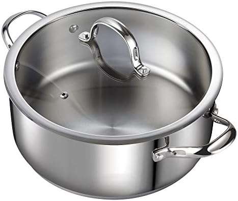 Cooks Standard Classic 6-Quart Stainless Steel Dutch Oven Casserole with Glass Lid, Large Dutch Oven Casserole for Soup, Stew, Chili & Pasta, Compatible with All Stovetops