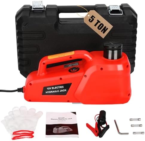 Trihelper Electric Car Jack 5 Ton 12V Floor Jack Hydraulic Jack Stand Car Lift Jack with Integrated Tire Pump for SUV Truck Sedan Vehicle Roadside