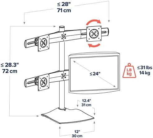 Ergotron – DS100 Quad Monitor Stand for Desk, Four Monitor VESA Mount – for 4 Monitors Up to 24 Inches, 0 to 31 lbs Each