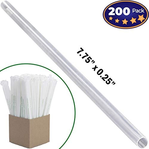Clear Plastic Straws 200 Bulk Pack. Reduce Your Carbon Footprint With a Compostable, Plant-Based, Eco-Friendly Drinking Straw! Individually Wrapped
