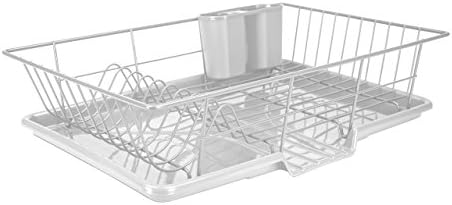 Home Basics 3 Piece Vinyl Coated Steel Dish Drainer, White