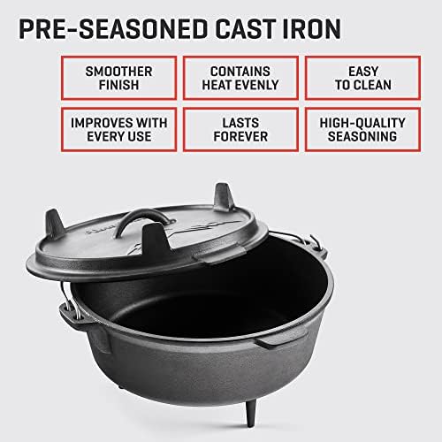 Uno Casa 6Qt Cast Iron Camping Dutch Oven with Lid Lifter and Storage Bag - Pre-Seasoned Outdoor Dutch Oven for Campfire Cooking, Stews