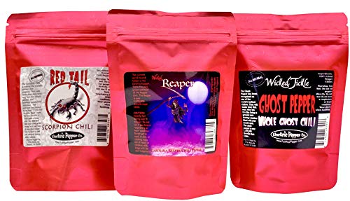 Wicked Tickle Superhot Chili Pepper Gift Set – Ghost, Scorpion & Reaper Whole Dried Peppers