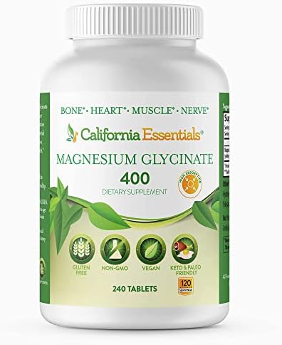 Magnesium Glycinate 400 - Chelated, High Absorption Magnesium for Muscle Relief, Bone & Heart Support -Vegan, Non-GMO, Gluten-Free 240 Tablets (Servings 120, Serving Size (2) 200mg Tablets)