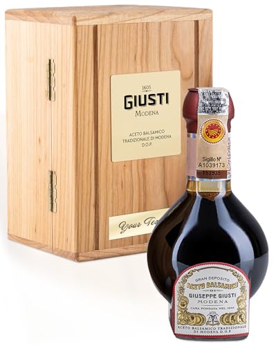 Giusti Traditional Aged Balsamic Vinegar of Modena DOP – 12 Years, Affinato Aceto Balsamico Tradizionale di Modena, Made in Italy Gift Set with Wooden Box – 3.4 fl oz (100 ml) - Pack of 1