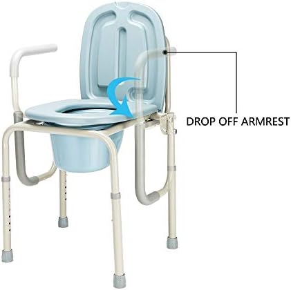 mefeir 450 LBS Drop Arm Bedside Commode Chair, Adjustable Height Toilet Seat with Safety Steel Frame & 8 Quart Pail