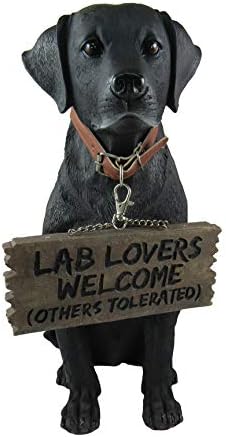 Black Lab Outdoor Statue, 13 Inch Welcome Dog with Reversible Sign
