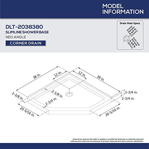 DreamLine 36 in. x 36 in. x 76 3/4 in. H Neo-Angle Shower Base and QWALL-4 Acrylic Corner Backwall Kit in White, DL-6044C-01