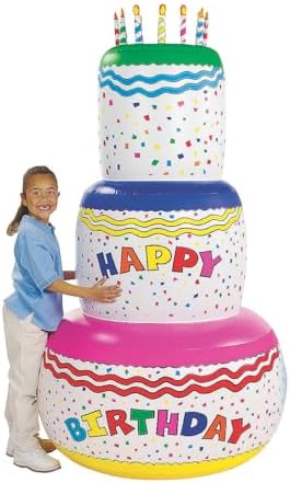 Fun Express Giant Inflatable Birthday Cake Party Decoration | Happy Birthday Blow Up Yard Decorations for Women & Kids